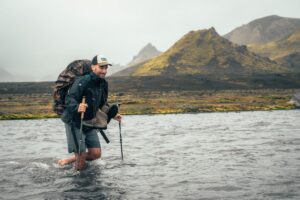 River crossing with poles